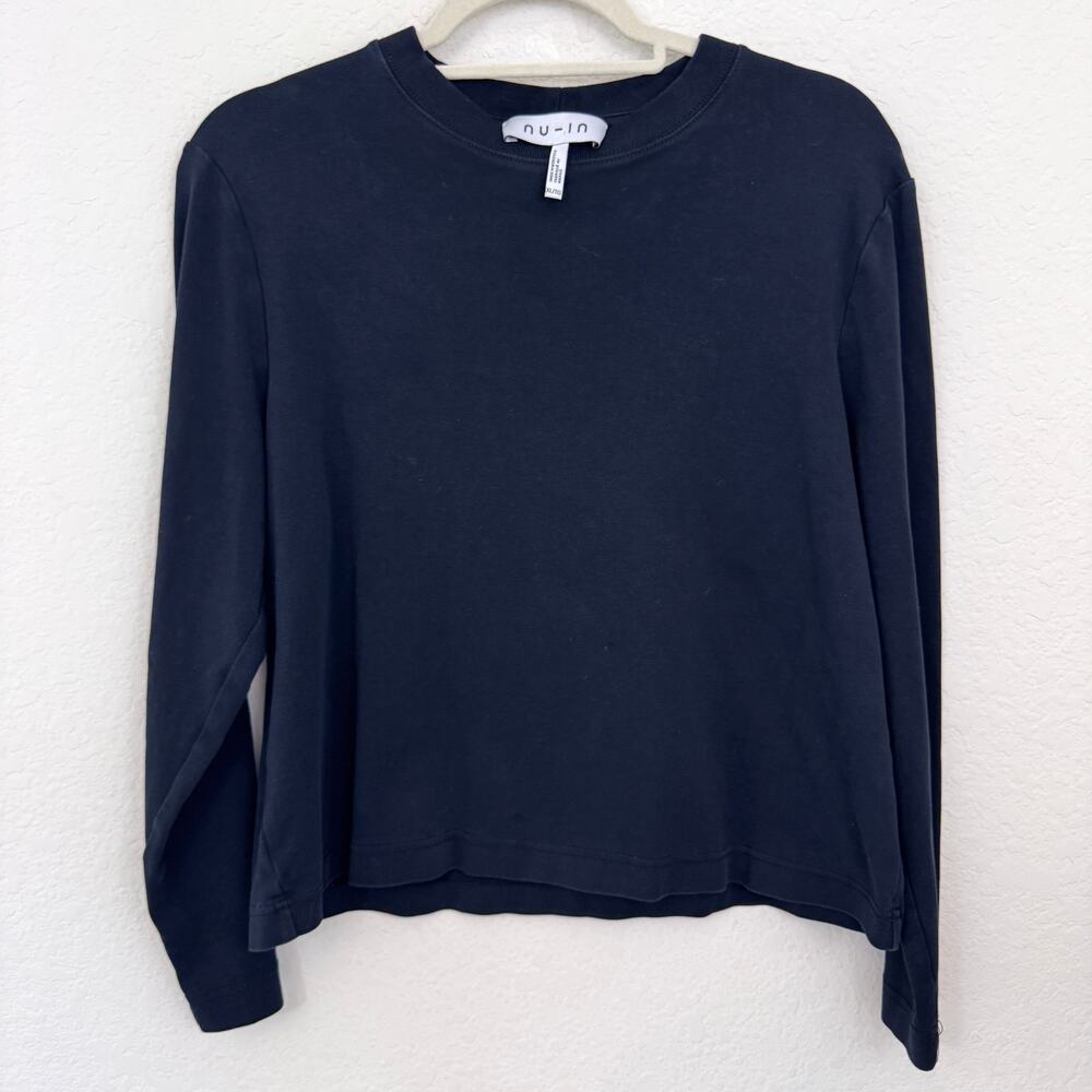Nu-In Womens Long Sleeve Shirt Crew Top Size XL Minimal Cotton Black